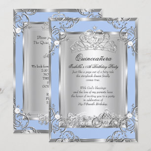 Invitation Princesse Quinceanera 15e Anniversaire Bleu Argent