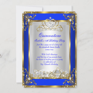 Invitation Princesse Quinceanera 15e Anniversaire Bleu Royal