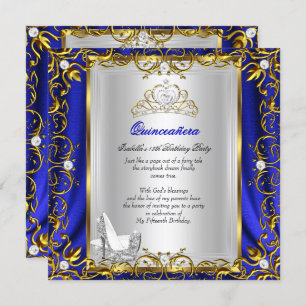 Invitation Princesse Quinceanera 15e anniversaire Blue Royal