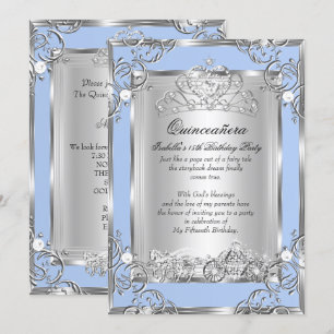 Invitation Princesse Quinceanera 15e anniversaire Blue Silver