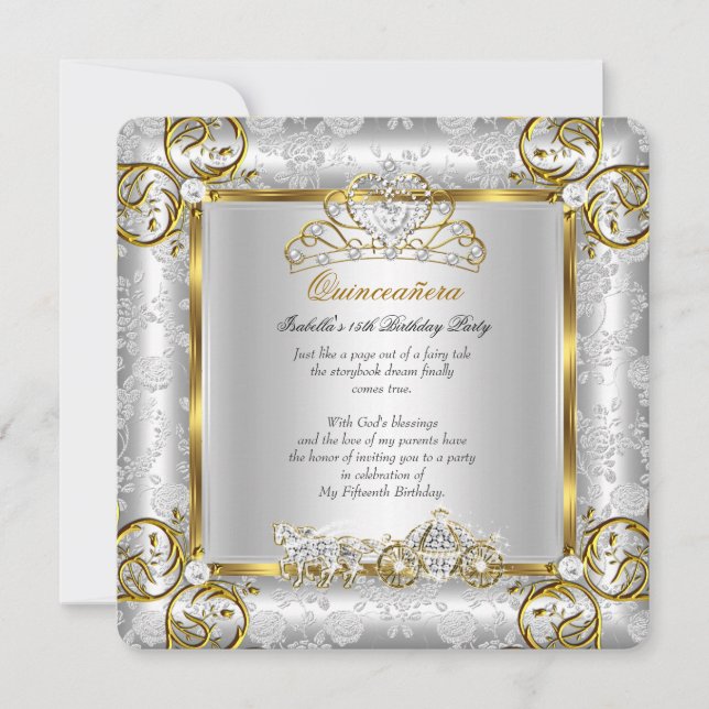 Invitation Princesse Quinceanera 15e anniversaire Gold Silver (Devant)