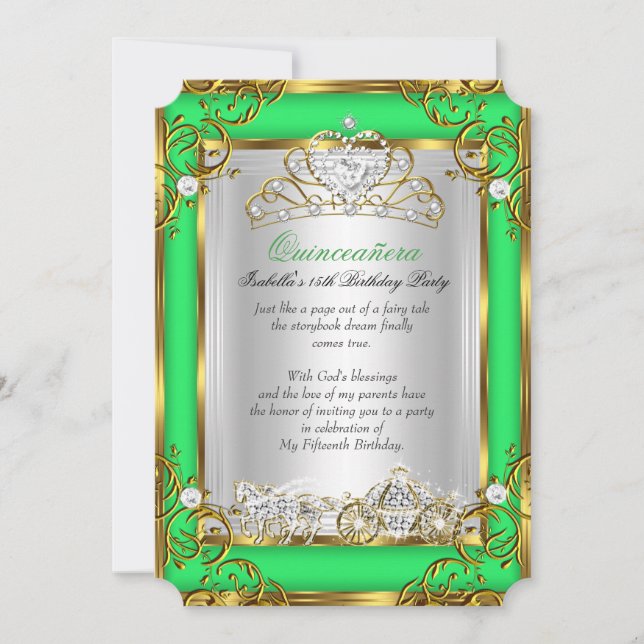 Invitation Princesse Quinceanera 15e anniversaire Lime verte (Devant)
