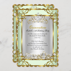 Invitation Princesse Quinceanera 15e anniversaire Mint Green