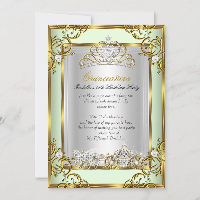 Invitation Princesse Quinceanera 15e anniversaire Mint Green (Devant)