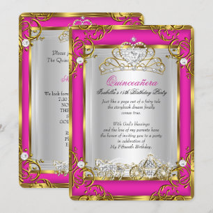 Invitation Princesse Quinceanera 15e anniversaire Or rose