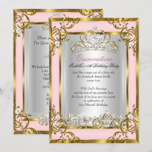 Invitation Princesse Quinceanera 15e Anniversaire rose