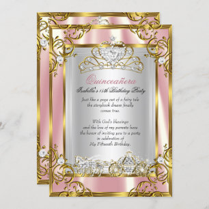 Invitation Princesse Quinceanera 15e Anniversaire rose Peach 