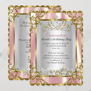 Invitation Princesse Quinceanera 15e Anniversaire Rose Pêche 