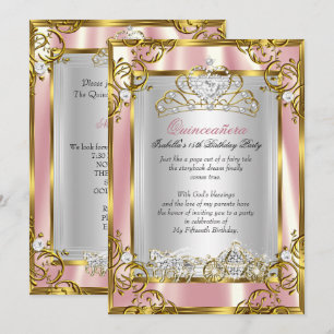 Invitation Princesse Quinceanera 15e Anniversaire Rose Pêche 