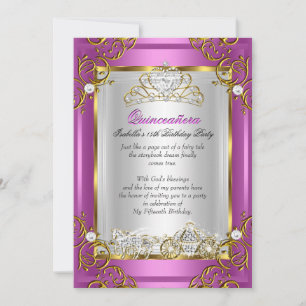 Invitation Princesse Quinceanera 15e Anniversaire Rose Royal