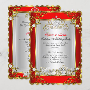 Invitation Princesse Quinceanera 15e anniversaire Rouge