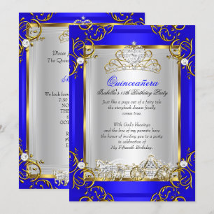 Invitation Princesse Quinceanera 15e anniversaire Royal Blue
