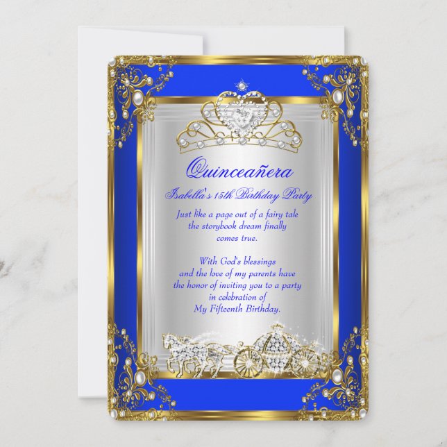 Invitation Princesse Quinceanera 15e anniversaire Royal Blue (Devant)