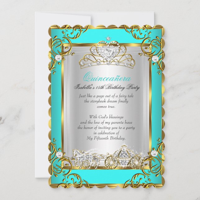 Invitation Princesse Quinceanera 15e anniversaire Turquoise b (Devant)