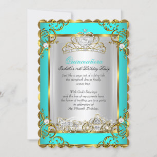 Invitation Princesse Quinceanera 15e anniversaire Turquoise b