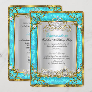 Invitation Princesse Quinceanera 15e anniversaire Turquoise D