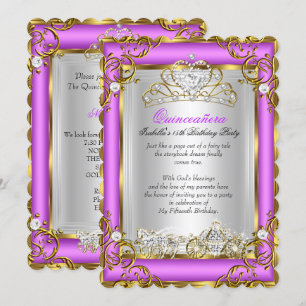 Invitation Princesse Quinceanera 15e anniversaire violet rose