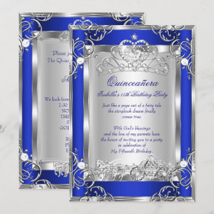 Invitation Princesse Quinceanera 15e Fête Bleu Profond Argent