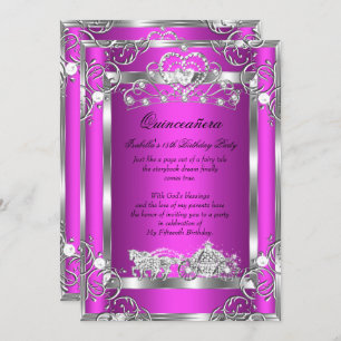 Invitation Princesse Quinceanera 15e Parti Pink Silver