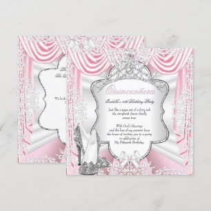 Invitation Princesse Quinceanera 15ème Soirée Soie Rose