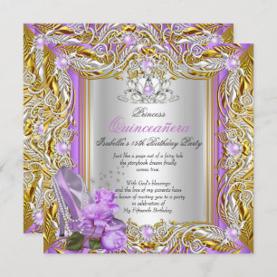 Invitation Princesse Quinceanera Anniversaire Purple Rose Gol