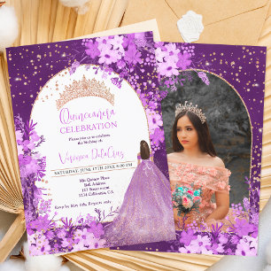 Invitation princesse quinceanera de tiara à fleurs violet d'o