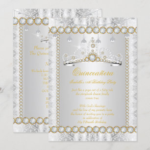 Invitation Princesse Quinceanera Dentelle Diamant Or Argent