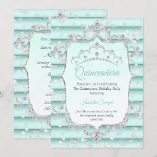Invitation Princesse Quinceanera diamant bleu sarcelle doux