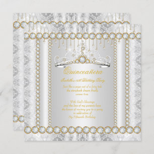 Invitation Princesse Quinceanera Diamond Lace Or Blanc