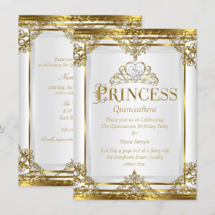 Invitation Princesse Quinceanera Élégant Or Blanc Perle 2
