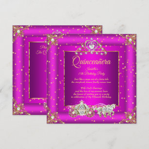 Invitation Princesse Quinceanera Elite Magenta Gold Sparkle