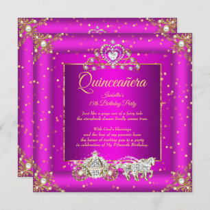 Invitation Princesse Quinceanera Elite Magenta Gold Sparkle