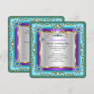 Invitation Princesse Quinceanera Elite Or Argent Turquoise Vi