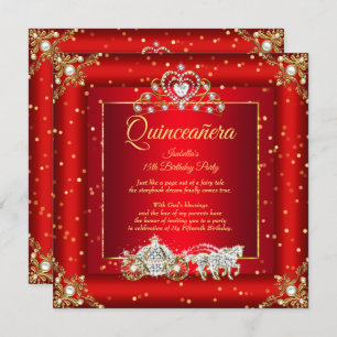 Invitation Princesse Quinceanera Elite Regal Rouge or étincel