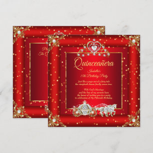 Invitation Princesse Quinceanera Élite Royale Rouge Or Étince