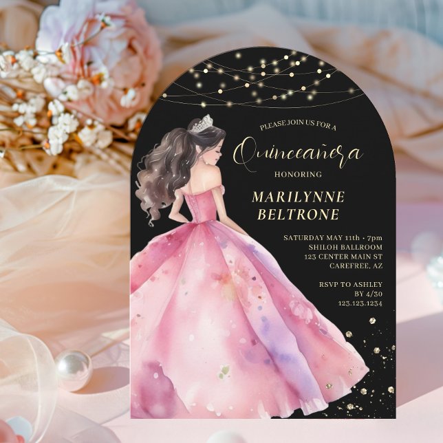 Invitation Princesse Quinceañera en or rose (Créateur téléchargé)