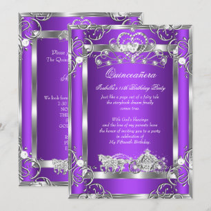 Invitation Princesse Quinceanera Fête 15 ans Violet Argenté