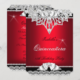 Invitation Princesse Quinceanera Fille Rouge Noir 15 Ans