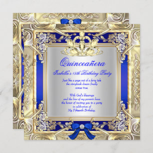 Invitation Princesse Quinceanera Gold Royal Blue Silver 2