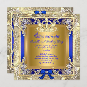 Invitation Princesse Quinceanera Gold Royal Blue Silver Party