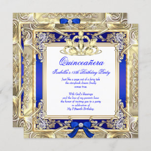 Invitation Princesse Quinceanera Gold Royal Blue Silver White