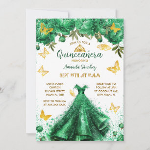 Invitation Princesse Quinceanera Green Floral