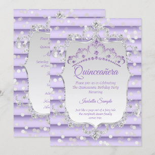 Invitation Princesse Quinceanera lilas violet diamant argenté