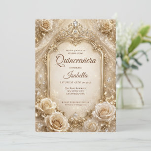 Invitation Princesse Quinceañera Luxe Or Ivoire