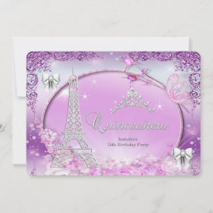 Invitation Princesse Quinceanera Magique Rose Argent