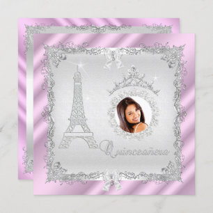 Invitation Princesse Quinceanera Magique rose argent Photo 2