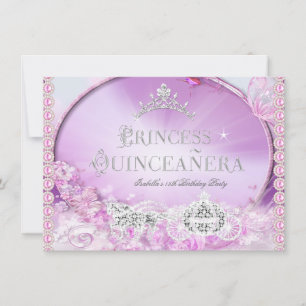 Invitation Princesse Quinceanera Magique Rose Violet Argenté 