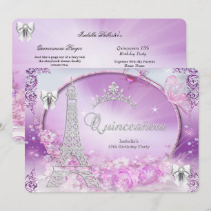 Invitation Princesse Quinceanera Magique Violet Argent