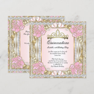 Invitation Princesse Quinceanera Or rose 15e anniversaire 2