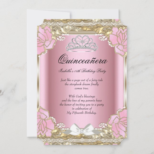 Invitation Princesse Quinceanera Or rose 15e anniversaire Tia (Devant)